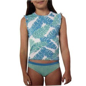 Hang Ten Big Kid Girls Top And Bikini Rash Guard 2 Piece Set,White,New With Tag